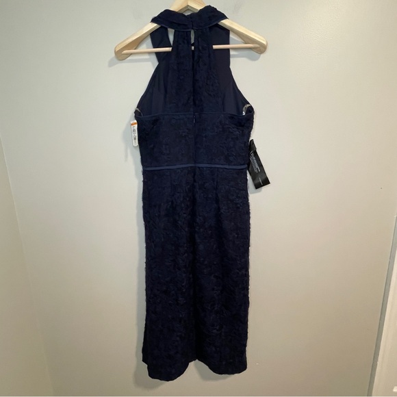 JS Collections Women's Scarlett Wrap Tea Length Dress Size 6 Navy Lace NWOT - Picture 2 of 9